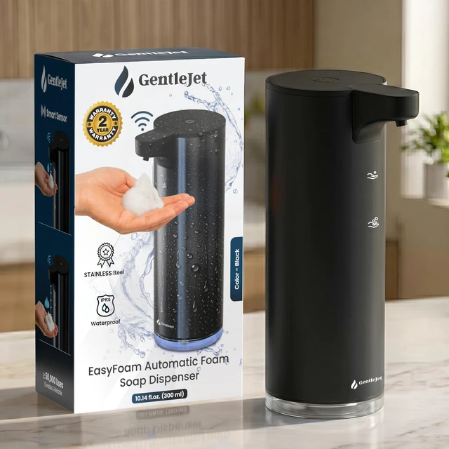 Main image of EasyFoam Automatic Foaming Soap Dispenser, Touchless USB-C Rechargeable Sensor Pump, 304 Stainless Steel, Adjustable Foam, IPX5 Water-Resistant for Bathroom & Kitchen, 10 fl oz / 300 mL