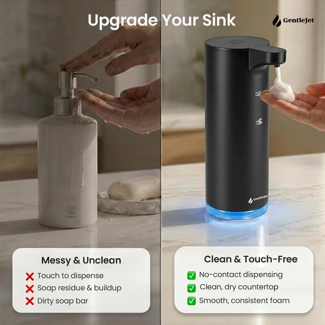 Alt view image 2 of 7 - EasyFoam Automatic Foaming Soap Dispenser, Touchless USB-C Rechargeable Sensor Pump, 304 Stainless Steel, Adjustable Foam, IPX5 Water-Resistant for Bathroom & Kitchen, 10 fl oz / 300 mL