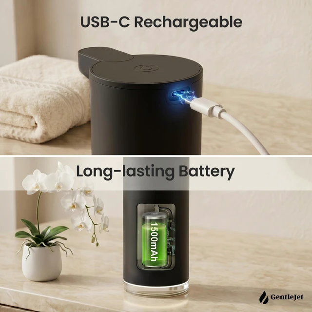 Alt view image 6 of 7 - EasyFoam Automatic Foaming Soap Dispenser, Touchless USB-C Rechargeable Sensor Pump, 304 Stainless Steel, Adjustable Foam, IPX5 Water-Resistant for Bathroom & Kitchen, 10 fl oz / 300 mL
