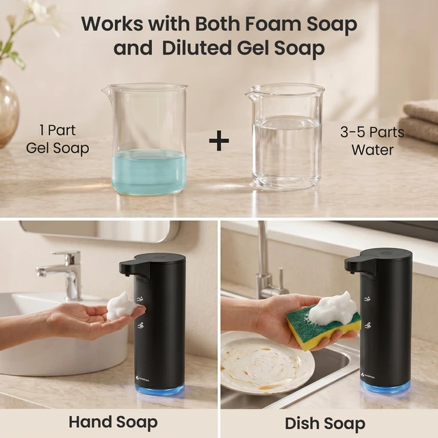 Alt view image 5 of 7 - EasyFoam Automatic Foaming Soap Dispenser, Touchless USB-C Rechargeable Sensor Pump, 304 Stainless Steel, Adjustable Foam, IPX5 Water-Resistant for Bathroom & Kitchen, 10 fl oz / 300 mL