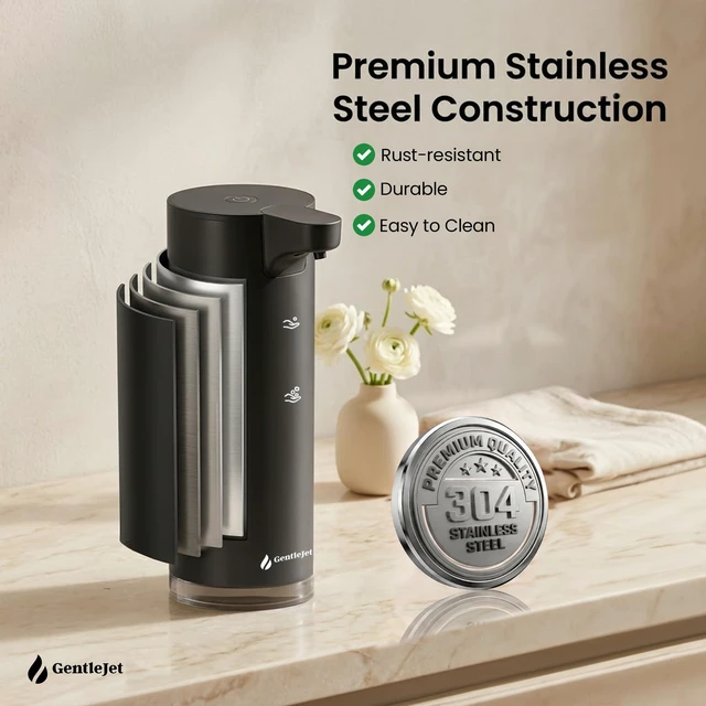 Alt view image 7 of 7 - EasyFoam Automatic Foaming Soap Dispenser, Touchless USB-C Rechargeable Sensor Pump, 304 Stainless Steel, Adjustable Foam, IPX5 Water-Resistant for Bathroom & Kitchen, 10 fl oz / 300 mL