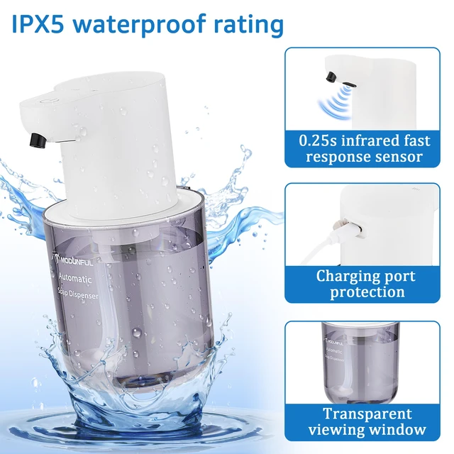 Alt view image 4 of 7 - Automatic Soap Dispenser for Kitchen Sink - Wall-Mount & Countertop White | 4-Level Adjustable,13.5oz Clear Plastic IPX5 Rechargeable, Suitable for Bathroom