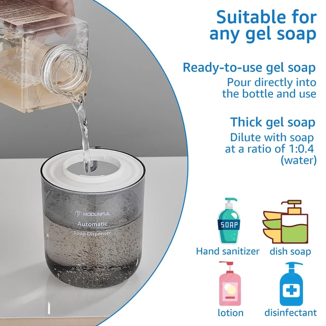 Alt view image 7 of 7 - Automatic Soap Dispenser for Kitchen Sink - Wall-Mount & Countertop White | 4-Level Adjustable,13.5oz Clear Plastic IPX5 Rechargeable, Suitable for Bathroom