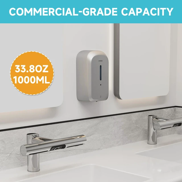 Alt view image 2 of 7 - Liquid Automatic Soap Dispenser,33.8oz Capacity for Bathroom,Silver | 5-Level Adjustable and Savety Key for Commercial(4*AA Batteries Not Included),Screw Wall Mount for Space-Saving,AK1226S
