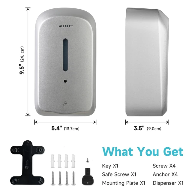 Alt view image 6 of 7 - Liquid Automatic Soap Dispenser,33.8oz Capacity for Bathroom,Silver | 5-Level Adjustable and Savety Key for Commercial(4*AA Batteries Not Included),Screw Wall Mount for Space-Saving,AK1226S
