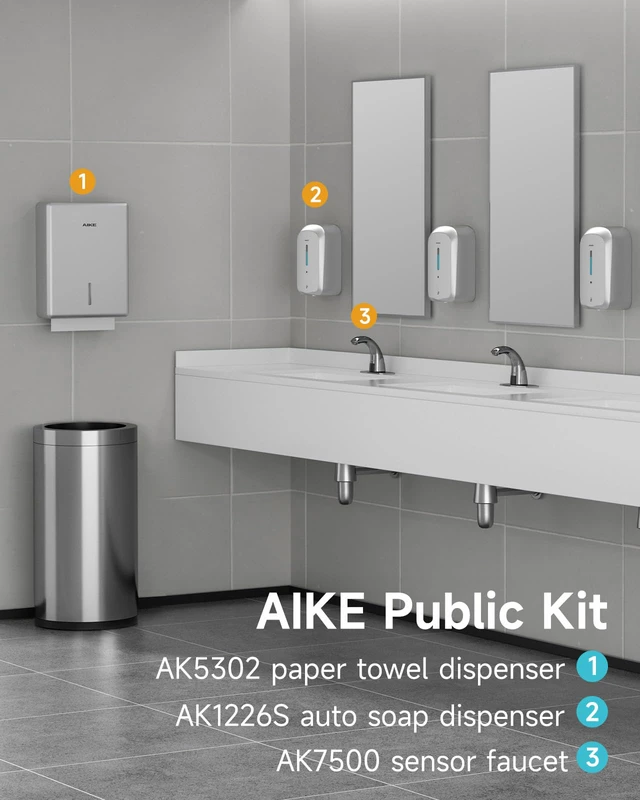 Alt view image 7 of 7 - Liquid Automatic Soap Dispenser,33.8oz Capacity for Bathroom,Silver | 5-Level Adjustable and Savety Key for Commercial(4*AA Batteries Not Included),Screw Wall Mount for Space-Saving,AK1226S