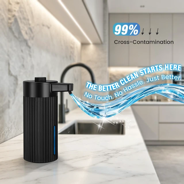 Alt view image 4 of 7 - Automatic Soap Dispenser Touchless Rechargeable Liquid Soap Pump | 13.5 oz Hand Dish Soap Dispenser for Kitchen Sink Bathroom Countertop, Rotary Dosing Control, Black
