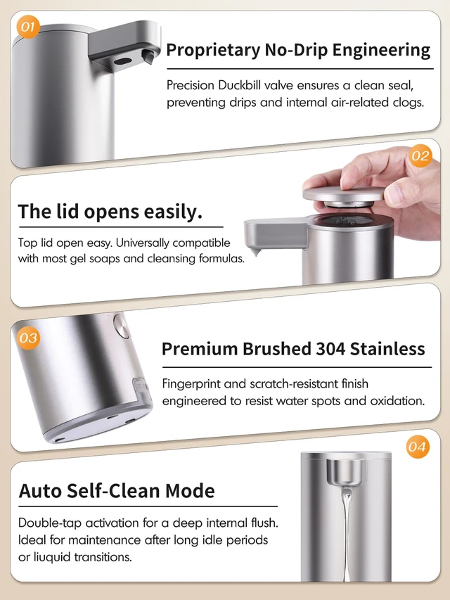 Alt view image 7 of 7 - Automatic Liquid Soap Dispenser Touchless: Stainless Steel Hand Soap Dispenser Auto - Free Touch Electric Soap Dispenser Rechargeable with Sensor for Kitchen, Bathroom, Commercial (Silver)