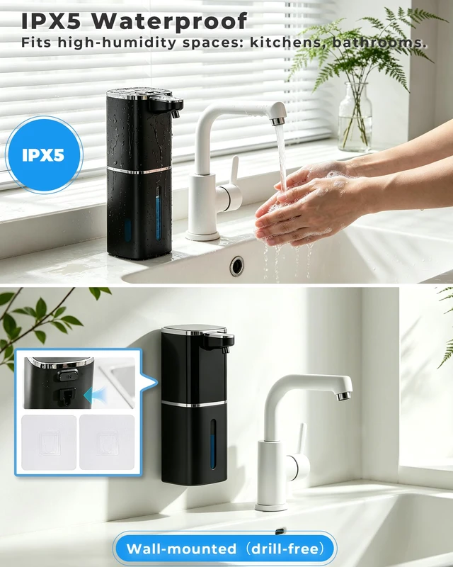 Alt view image 4 of 7 - Automatic Foaming Soap Dispenser, Touchless Rechargeable | 13.5oz/400mL, with 9 Foam Levels, IPX5 Waterproof, Hands Free for Kitchen Sink & Bathroom
