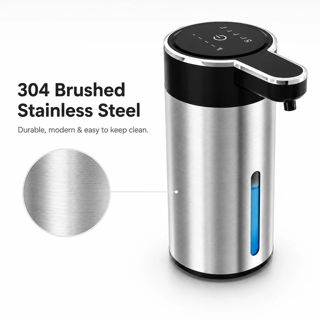 Alt view image 3 of 7 - Automatic Foaming Soap Dispenser Touchless, Stainless Steel (Black, Foam) | USB Rechargeable, 4 Adjustable Levels, 13.5 oz (400 ml), IPX5 Water-Resistant Hand Soap Dispenser for Kitchen & Bathroom