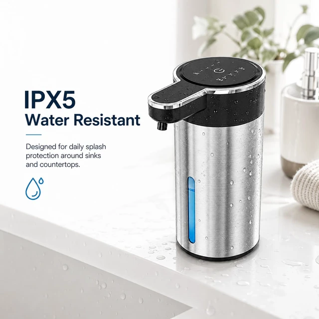 Alt view image 7 of 7 - Automatic Foaming Soap Dispenser Touchless, Stainless Steel (Black, Foam) | USB Rechargeable, 4 Adjustable Levels, 13.5 oz (400 ml), IPX5 Water-Resistant Hand Soap Dispenser for Kitchen & Bathroom