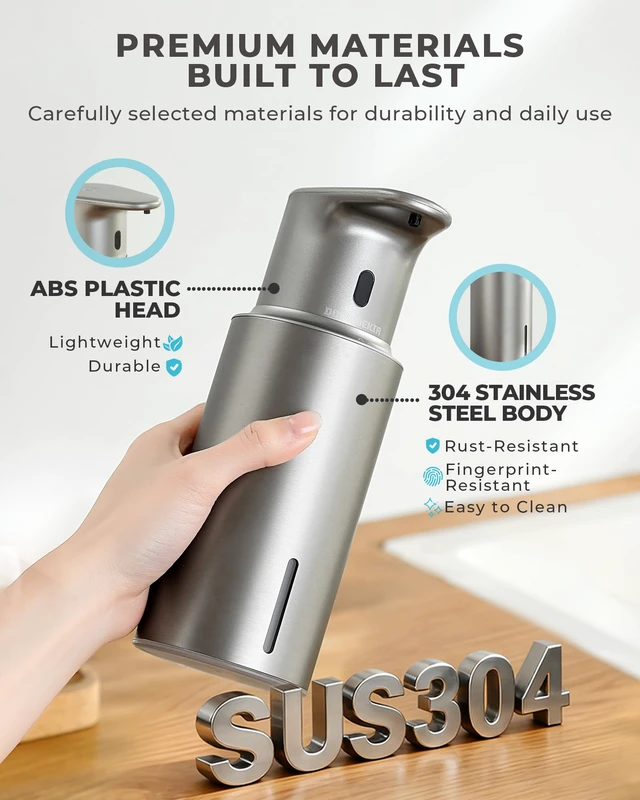 Alt view image 4 of 7 - Automatic Liquid Soap Dispenser Touchless, 304 Stainless Steel Bottle Body | 16.2oz/480ml Rechargeable Dish Soap Dispenser, 3 Adjustable Liquid Levels, IPX7 Waterproof, for Kitchen Bathroom
