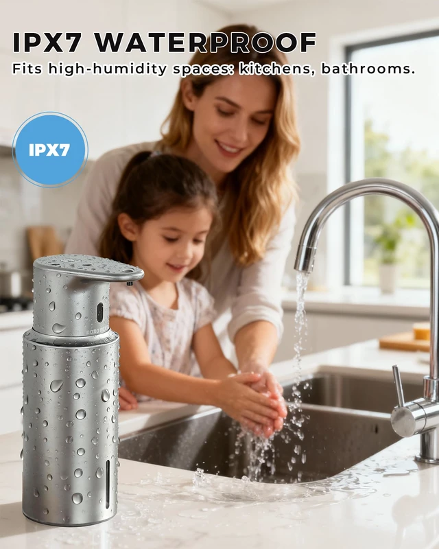 Alt view image 7 of 7 - Automatic Liquid Soap Dispenser Touchless, 304 Stainless Steel Bottle Body | 16.2oz/480ml Rechargeable Dish Soap Dispenser, 3 Adjustable Liquid Levels, IPX7 Waterproof, for Kitchen Bathroom