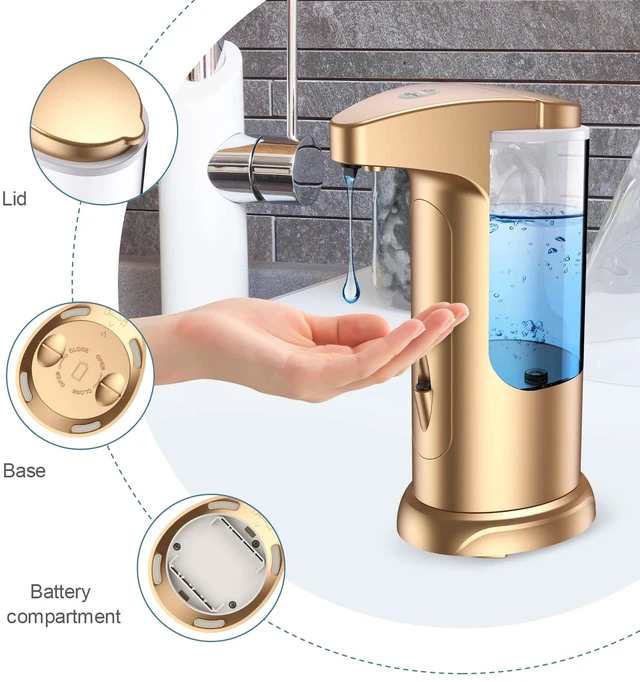 Alt view image 2 of 7 - 370ml Touch-Free Battery Operated Electric Automatic Liquid Soap Dispenser - Adjustable Soap Dispensing Volume - Premium Soap Dispenser for Kitchen Bathroom Toilet (Golden)