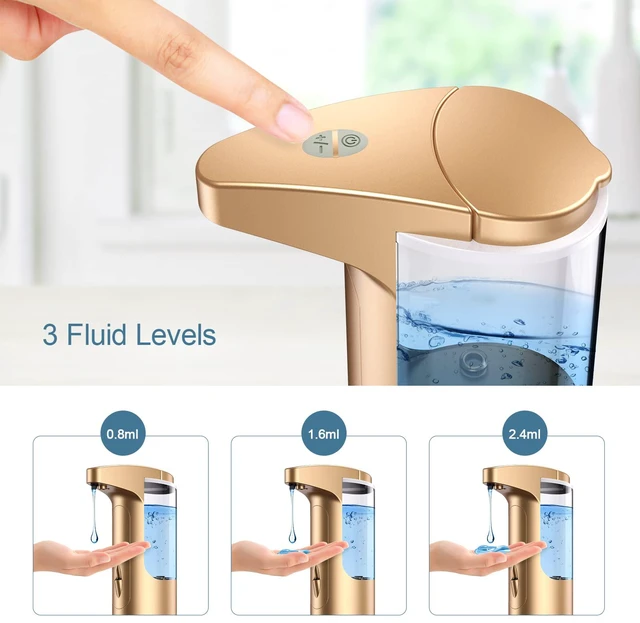 Alt view image 3 of 7 - 370ml Touch-Free Battery Operated Electric Automatic Liquid Soap Dispenser - Adjustable Soap Dispensing Volume - Premium Soap Dispenser for Kitchen Bathroom Toilet (Golden)
