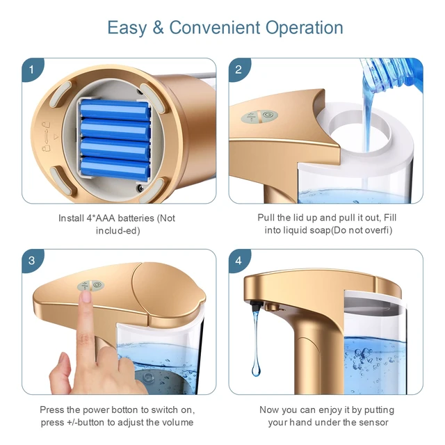 Alt view image 4 of 7 - 370ml Touch-Free Battery Operated Electric Automatic Liquid Soap Dispenser - Adjustable Soap Dispensing Volume - Premium Soap Dispenser for Kitchen Bathroom Toilet (Golden)