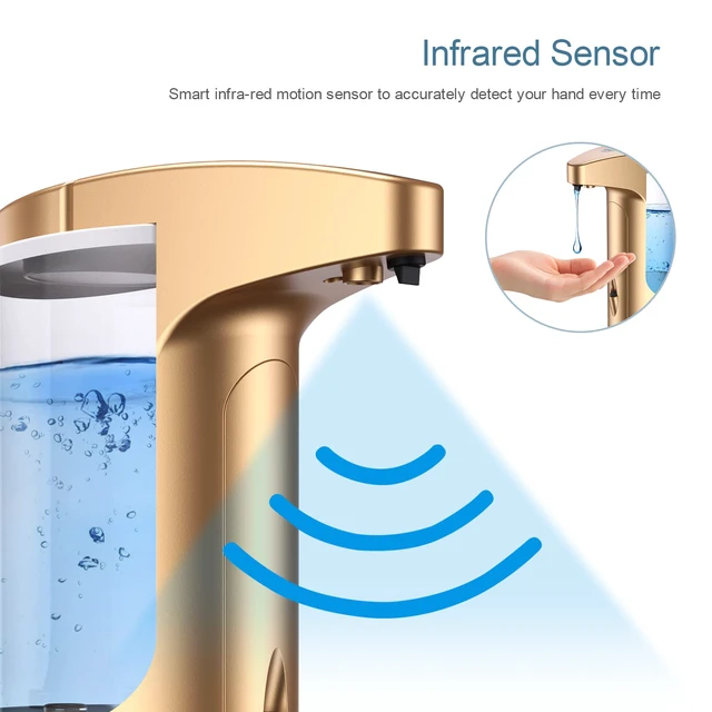 Alt view image 5 of 7 - 370ml Touch-Free Battery Operated Electric Automatic Liquid Soap Dispenser - Adjustable Soap Dispensing Volume - Premium Soap Dispenser for Kitchen Bathroom Toilet (Golden)