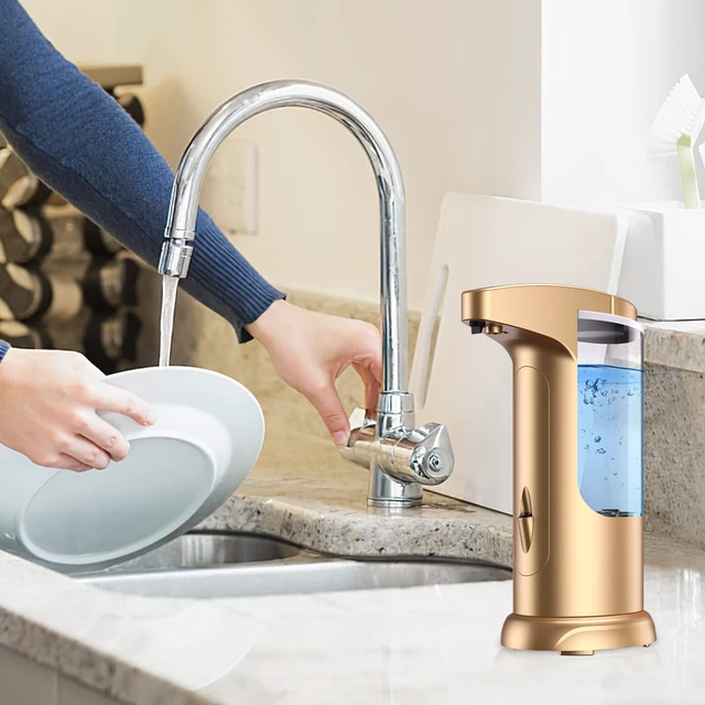 Alt view image 7 of 7 - 370ml Touch-Free Battery Operated Electric Automatic Liquid Soap Dispenser - Adjustable Soap Dispensing Volume - Premium Soap Dispenser for Kitchen Bathroom Toilet (Golden)