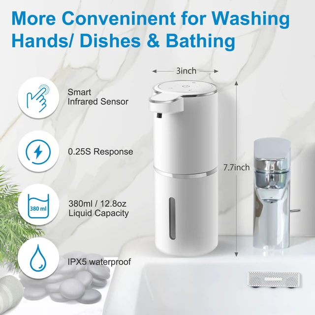 Alt view image 2 of 6 - Automatic Foaming Soap Dispenser, 4-Level Adjustable Foam, Wall Mount | USB Rechargeable, 12.8oz/380ml, Touchless Hand & Dish Foam Soap Dispenser for Bathroom, Kitchen, Hotel, Restaurant, School