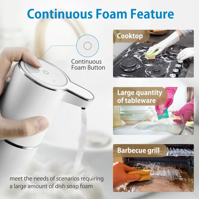 Alt view image 4 of 6 - Automatic Foaming Soap Dispenser, 4-Level Adjustable Foam, Wall Mount | USB Rechargeable, 12.8oz/380ml, Touchless Hand & Dish Foam Soap Dispenser for Bathroom, Kitchen, Hotel, Restaurant, School