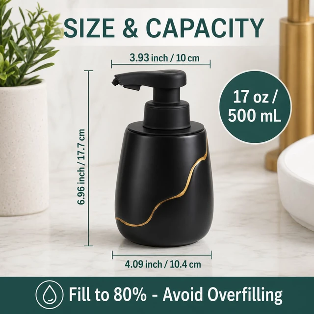 Alt view image 5 of 7 - Rechargeable Auto Touchless Foam Soap Dispenser 17oz Ceramic | With Elegant Golden Curved Line.With Waterproof Pump,Touch-Free Sensing.17oz Dish Soap For Kitchen And BathroomBlack