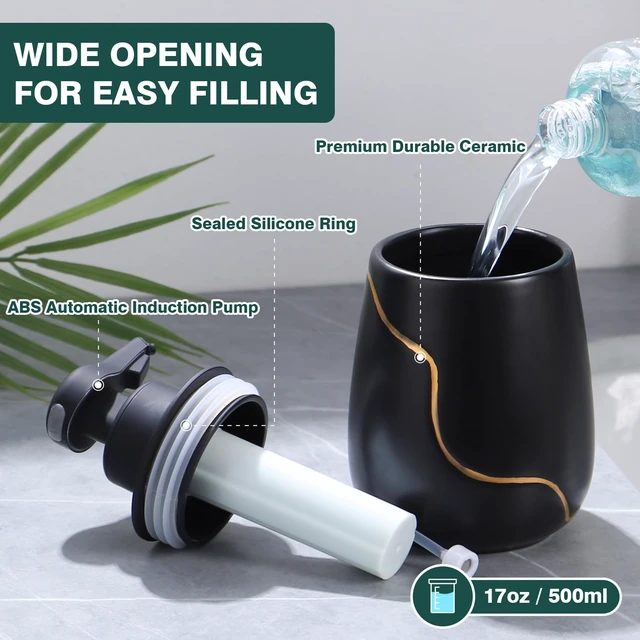 Alt view image 6 of 7 - Rechargeable Auto Touchless Foam Soap Dispenser 17oz Ceramic | With Elegant Golden Curved Line.With Waterproof Pump,Touch-Free Sensing.17oz Dish Soap For Kitchen And BathroomBlack