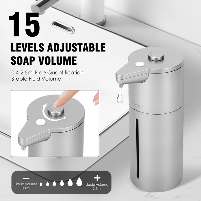 Alt view image 2 of 7 - Automatic Soap Dispenser Touchless,Upgrade Adjustable Volume for Thick and Thin Liquid Battery Hand Soap Dispenser,Dish Soap Dispenser Kitchen Bathroom,Auto Soap Dispenser Hands Free Silver