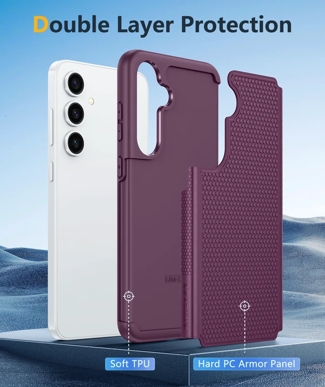 Alt view image 3 of 7 - for Samsung Galaxy S24 Case: Dual Layer Non Slip Cover Burgundy | 14FT Military Grade Shockproof Protective Drop Protection, Matte Textured Cell Phone Cases, for Daily Use, Burgundy