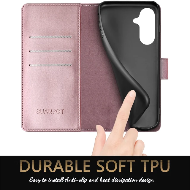 Alt view image 6 of 7 - Compatible with Samsung Galaxy A17/A26 Wallet case with RFID Blocking Credit Card Holder,Flip Book PU Leather Protective Cover Women Men for Samsung A17 Phone case Rose Gold