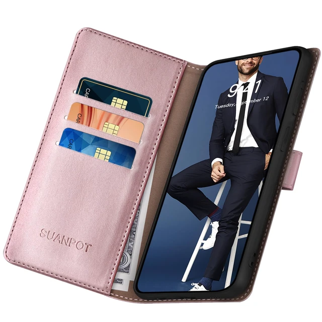 Alt view image 5 of 7 - Compatible with Samsung Galaxy A17/A26 Wallet case with RFID Blocking Credit Card Holder,Flip Book PU Leather Protective Cover Women Men for Samsung A17 Phone case Rose Gold