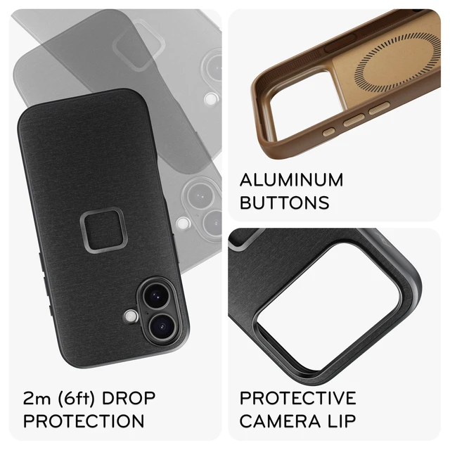 Alt view image 3 of 7 - Mobile Everyday Phone Case for iPhone 17, Charcoal, Slim Profile, Drop Protection, Weatherproof Fabric Shell, SlimLink Connects to Mobile Mounts & Gear