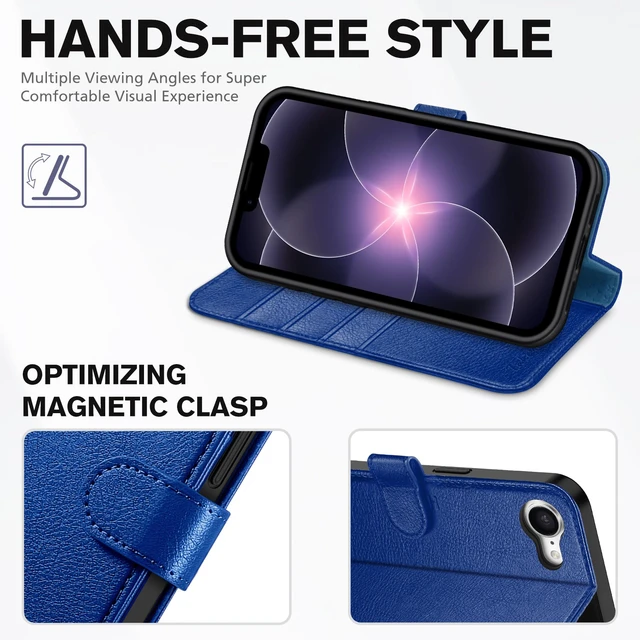 Alt view image 4 of 7 - Wallet Case for iPhone 17e & iPhone 16e 6.1", Flip Stand, Klein Blue | RFID Blocking, 4 Card Holders, Kickstand, PU Leather, Shockproof TPU Shell, Magnetic Closure, Protective Folio Cover