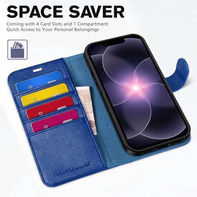 Alt view image 7 of 7 - Wallet Case for iPhone 17e & iPhone 16e 6.1", Flip Stand, Klein Blue | RFID Blocking, 4 Card Holders, Kickstand, PU Leather, Shockproof TPU Shell, Magnetic Closure, Protective Folio Cover