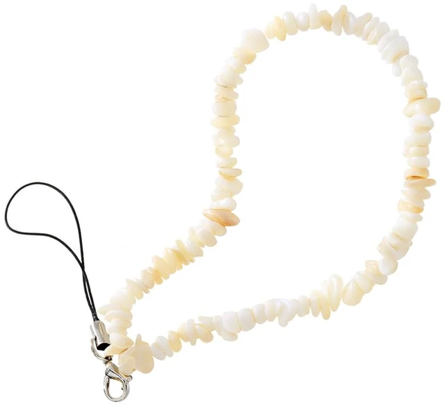Main image of Handmade Natural Gemstone Beaded Phone Charm Strap, Crystal Stone Wrist Lanyard for Cell Phone Case, Wallet, Keychain, Camera, and Purse Decoration (White Shell)