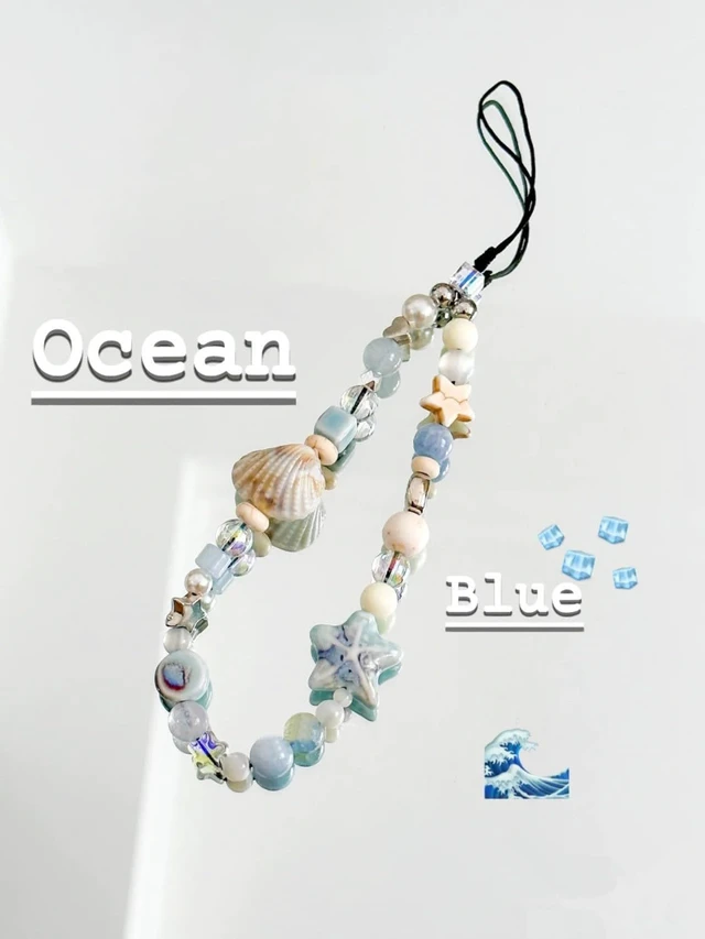 Alt view image 2 of 5 - Cute Shell Cell Phone Lanyard Strap Charms - Handmade Starfish Charms for Women (Blue Ocean)