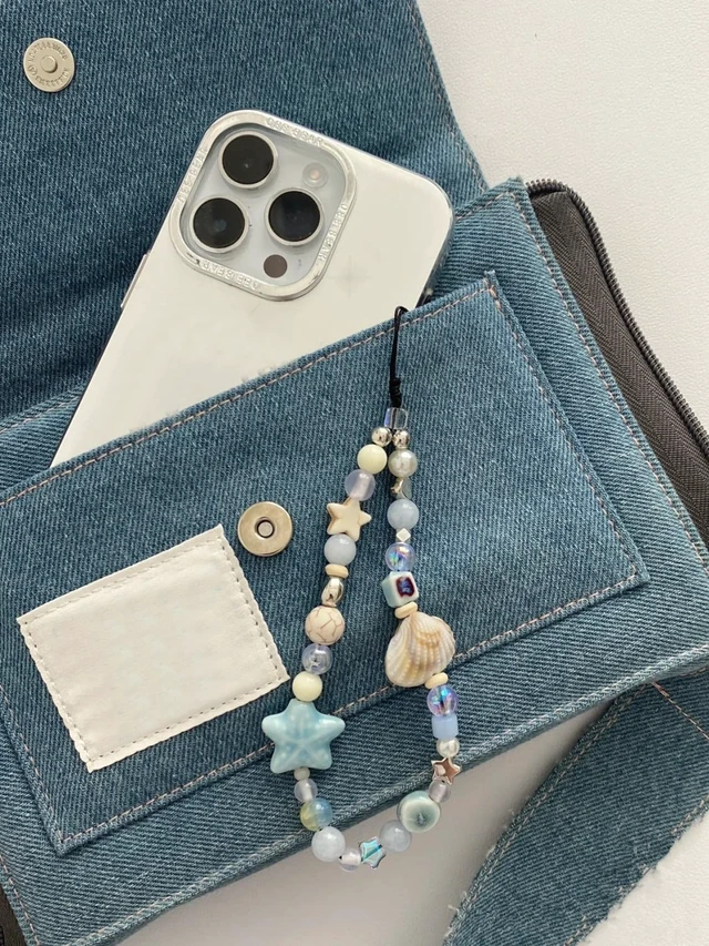 Alt view image 4 of 5 - Cute Shell Cell Phone Lanyard Strap Charms - Handmade Starfish Charms for Women (Blue Ocean)