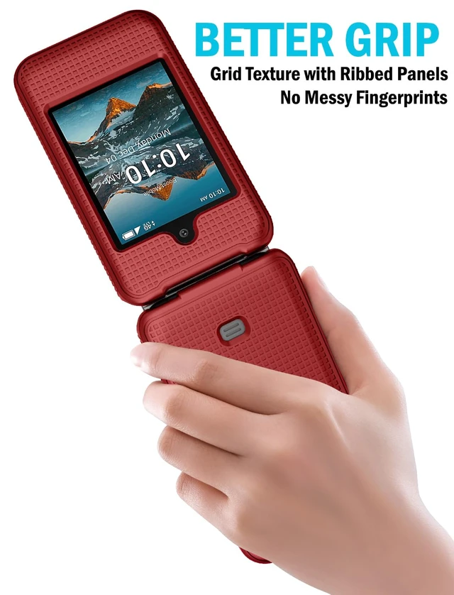 Alt view image 3 of 7 - Grid Series for Consumer Cellular Iris Easy Flip Phone (2024) Case - Red | Also Fits Boost Mobile Summit Flip 4G, Protective Hard Shell Cover, Satisfying Texture Grip, For SL006D