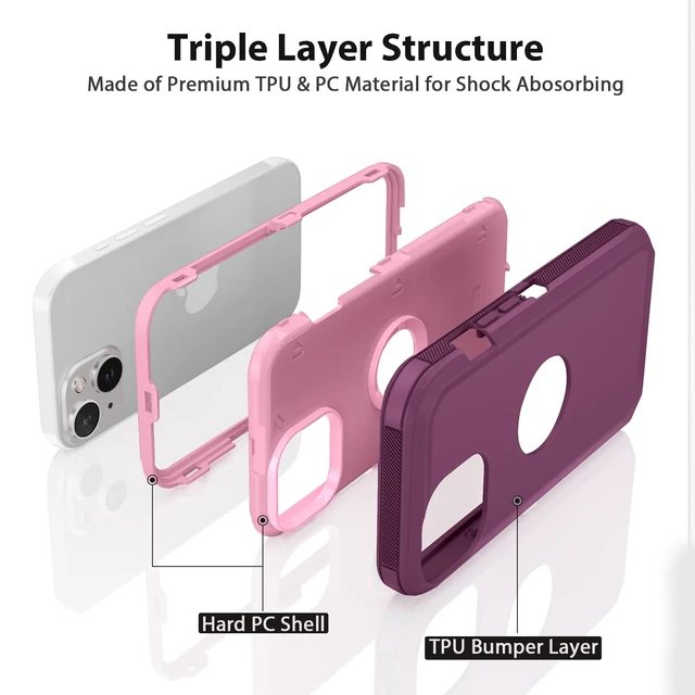 Alt view image 3 of 7 - for iPhone 15 Case Heavy Duty Drop Protection Screenless Purple | Dual Layer Shockproof Rugged Hybrid Tough Bumper Dust Proof Phone Case Compatible with iPhone 15 6.1'' 2023 Women Men Teen
