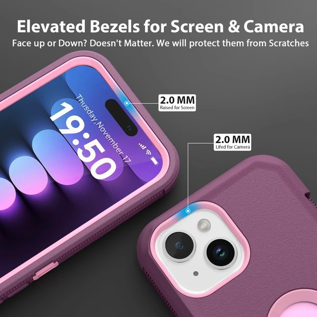 Alt view image 5 of 7 - for iPhone 15 Case Heavy Duty Drop Protection Screenless Purple | Dual Layer Shockproof Rugged Hybrid Tough Bumper Dust Proof Phone Case Compatible with iPhone 15 6.1'' 2023 Women Men Teen
