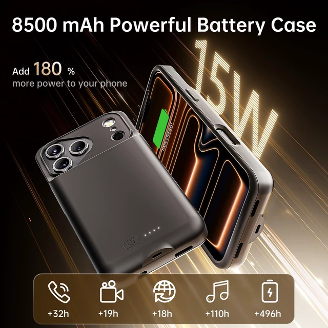Alt view image 3 of 7 - Battery Case for iPhone 17 Pro Max, Charging Case Charger 8500mAh Ultra-Slim Lightweight Powerful Battery Pack 15W Fast Rechargeable Anti-Fall TPU Juice Box for 17 Pro Max (6.9") Black