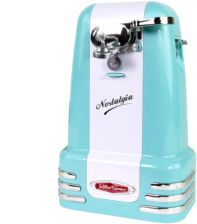 Main image of Retro Electric Can Opener for Kitchen with Magnetic Lid Remover, Knife Sharpener, and Soda or Beer Bottle Opener, Aqua