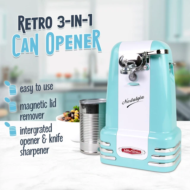 Alt view image 2 of 7 - Retro Electric Can Opener for Kitchen with Magnetic Lid Remover, Knife Sharpener, and Soda or Beer Bottle Opener, Aqua
