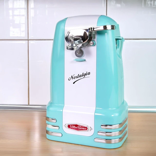 Alt view image 6 of 7 - Retro Electric Can Opener for Kitchen with Magnetic Lid Remover, Knife Sharpener, and Soda or Beer Bottle Opener, Aqua