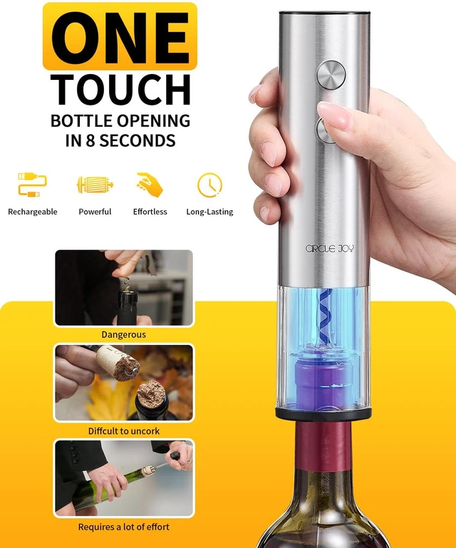Alt view image 2 of 7 - Rechargeable Electric Wine Opener Set 8-in-1 Stainless Steel Automatic Wine Bottle Opener Gift Set w/Electric Wine Aerator Pourer, Foil Cutter, Wine Drip Ring, Vacuum Pump & 2 Wine Stoppers