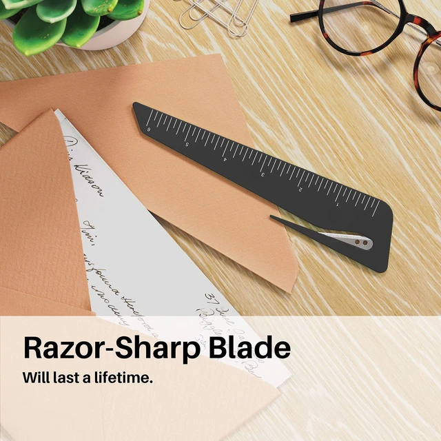 Alt view image 4 of 4 - Letter Opener & Ruler Combo, Black, 3 Pack | Ergonomic Extended Grip | 2-in-1 Envelope Opener & Ruler | Pencil Cup Ready | 3-Pack Value