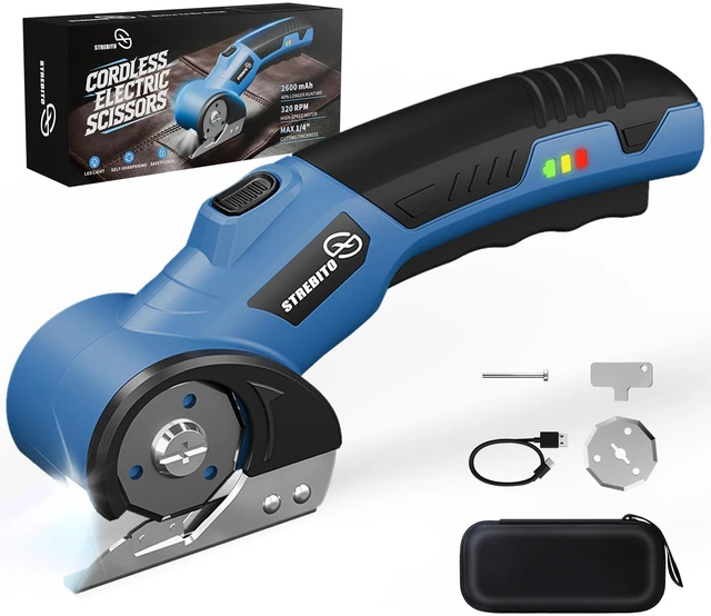 Main image of Cordless Electric Scissors, 4V Electric Box Cutter for Cardboard | 2600mAh Battery, 320RPM Motor, Safety Lock & LED Light, Cardboard Cutter with 2 Blades for Fabric, Leather, Carpet, Plastic