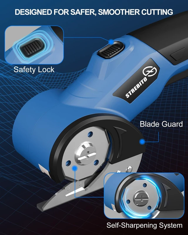 Alt view image 4 of 7 - Cordless Electric Scissors, 4V Electric Box Cutter for Cardboard | 2600mAh Battery, 320RPM Motor, Safety Lock & LED Light, Cardboard Cutter with 2 Blades for Fabric, Leather, Carpet, Plastic