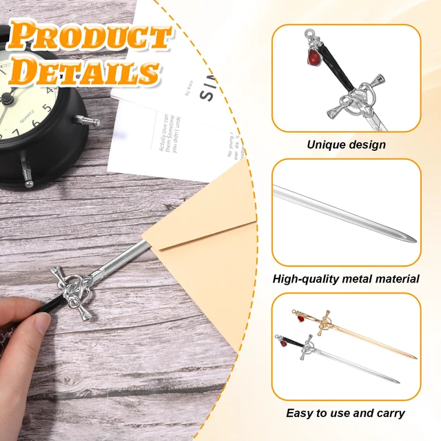 Alt view image 3 of 7 - 2 Pack Letter Openers, Stainless Steel Mail Opener Tool Vintage Decorative Letter Opener Envelope Slitter with Ergonomic Grip Handle Home and Office Mail Supplies (Gold, Silver)