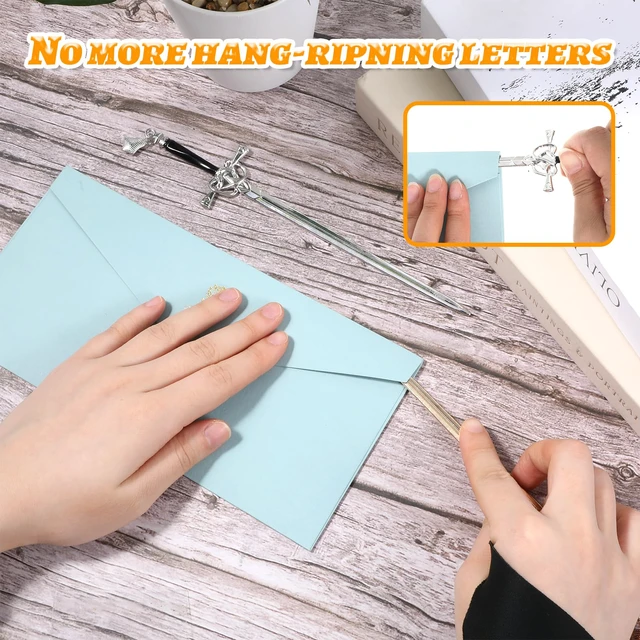 Alt view image 5 of 7 - 2 Pack Letter Openers, Stainless Steel Mail Opener Tool Vintage Decorative Letter Opener Envelope Slitter with Ergonomic Grip Handle Home and Office Mail Supplies (Gold, Silver)