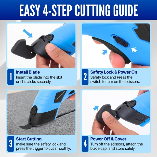 Alt view image 3 of 7 - 2026 Powerful Cordless Electric Scissors Cardboard Cutter with Safety Lock & 2 Extra Blades, Heavy-Duty Cardboard & Box Cutting Tool, Rechargeable Electric Scissor for Fabric